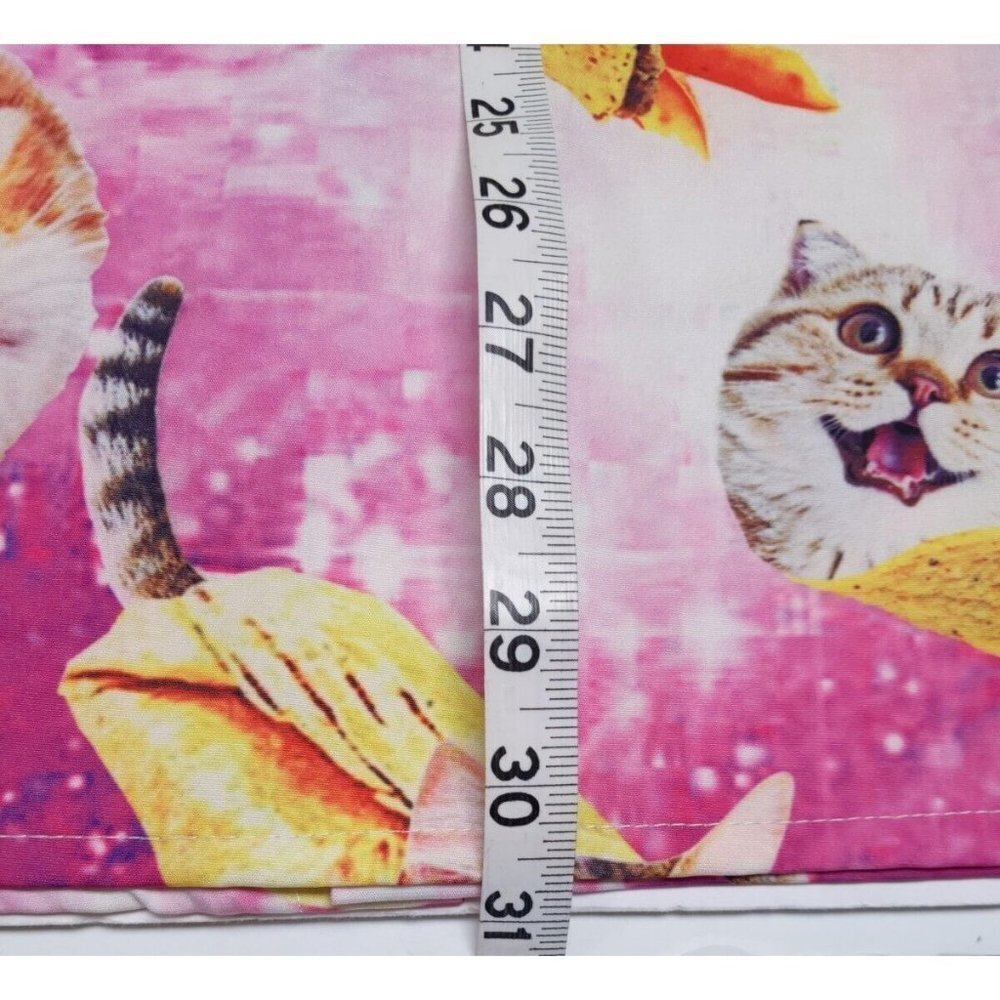Novelty Cat & Taco Print Short Sleeve Button-Down Shirt - Pink/Blue - Picture 10 of 14